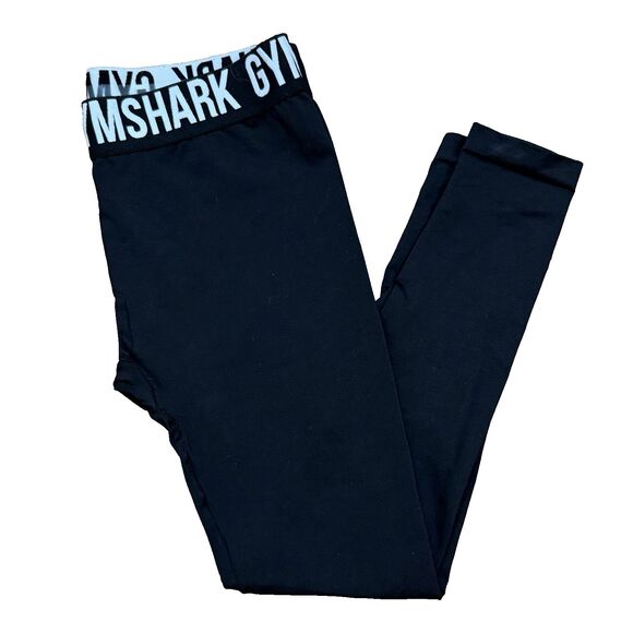 Gymshark Capri Leggings Black with White Logo Band Size M MEDIUM - Picture 1 of 7